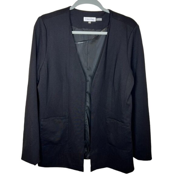 Calvin Klein Womens Black Open Front Blazer Jacket Size 10, NEW - Picture 1 of 5